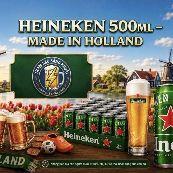 [NHẬP KHẨU HÀ LAN] BIA HEINEKEN ORIGINAL - Thùng 24 lon 500ml