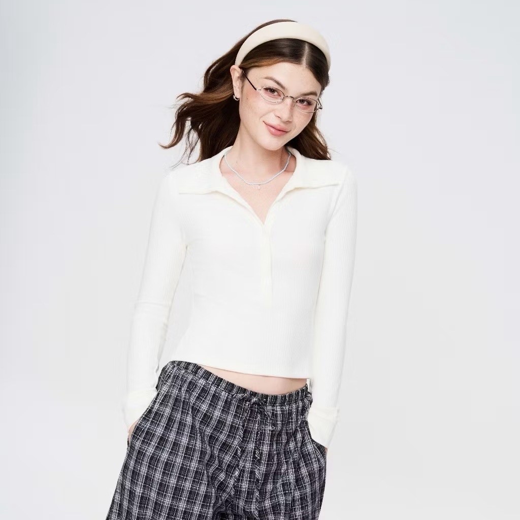 DOTTIE - Áo thun dài tay cổ trụ - Trắng kem - T1139 @dottie.store
