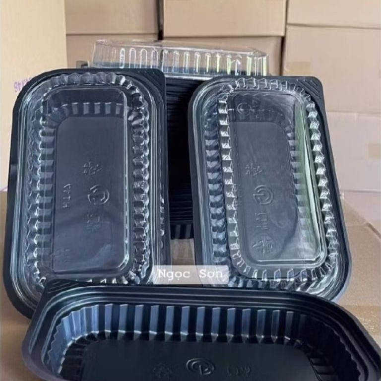 kiện 600 hộp nhựa đế đen ht17 1 ngăn kèm nắp loại Pet dùng cho đồ nguội.