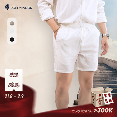 [DEAL SIZE S] Quần short LINEN POLOMANOR chất đũi cao cấp, mềm mại, lưng thun, thoải mái thanh lịch