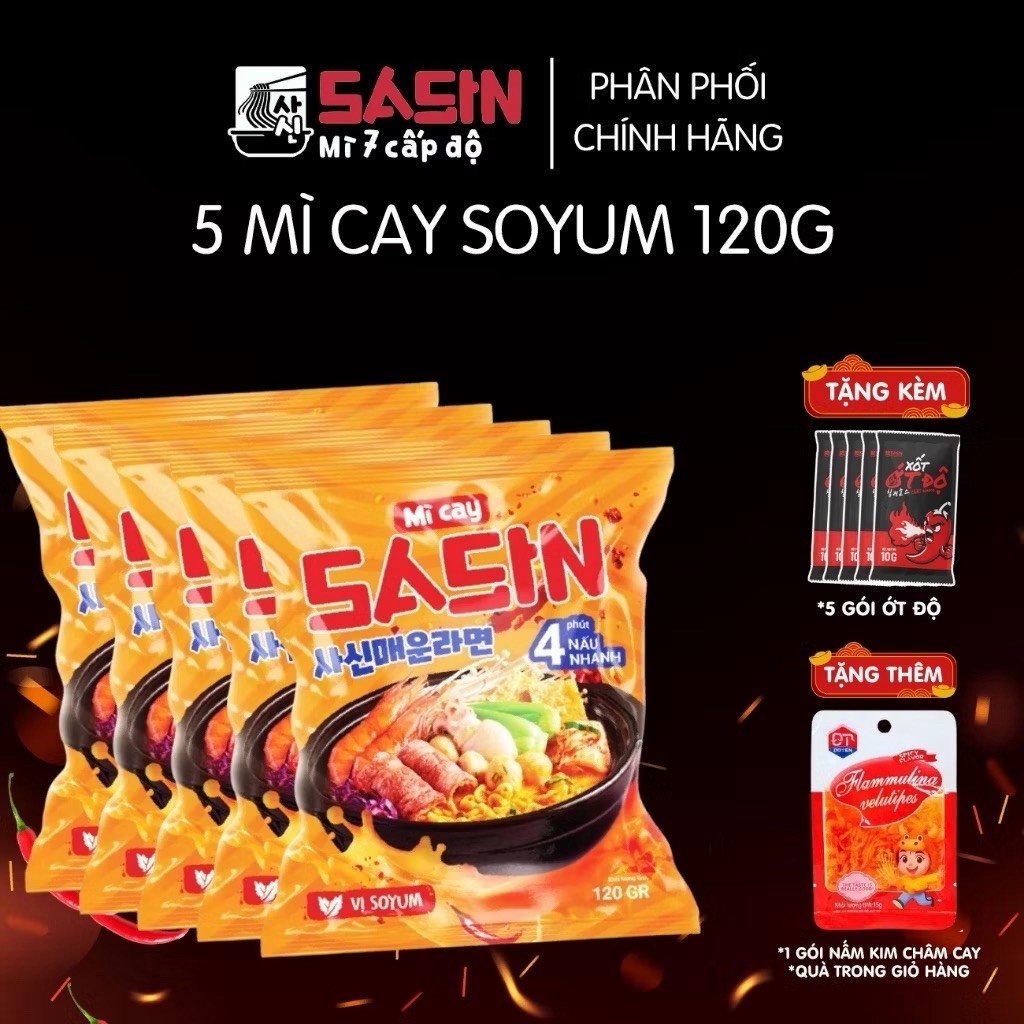 5 gói mì cay sojum sasin tặng 5 ớt độ