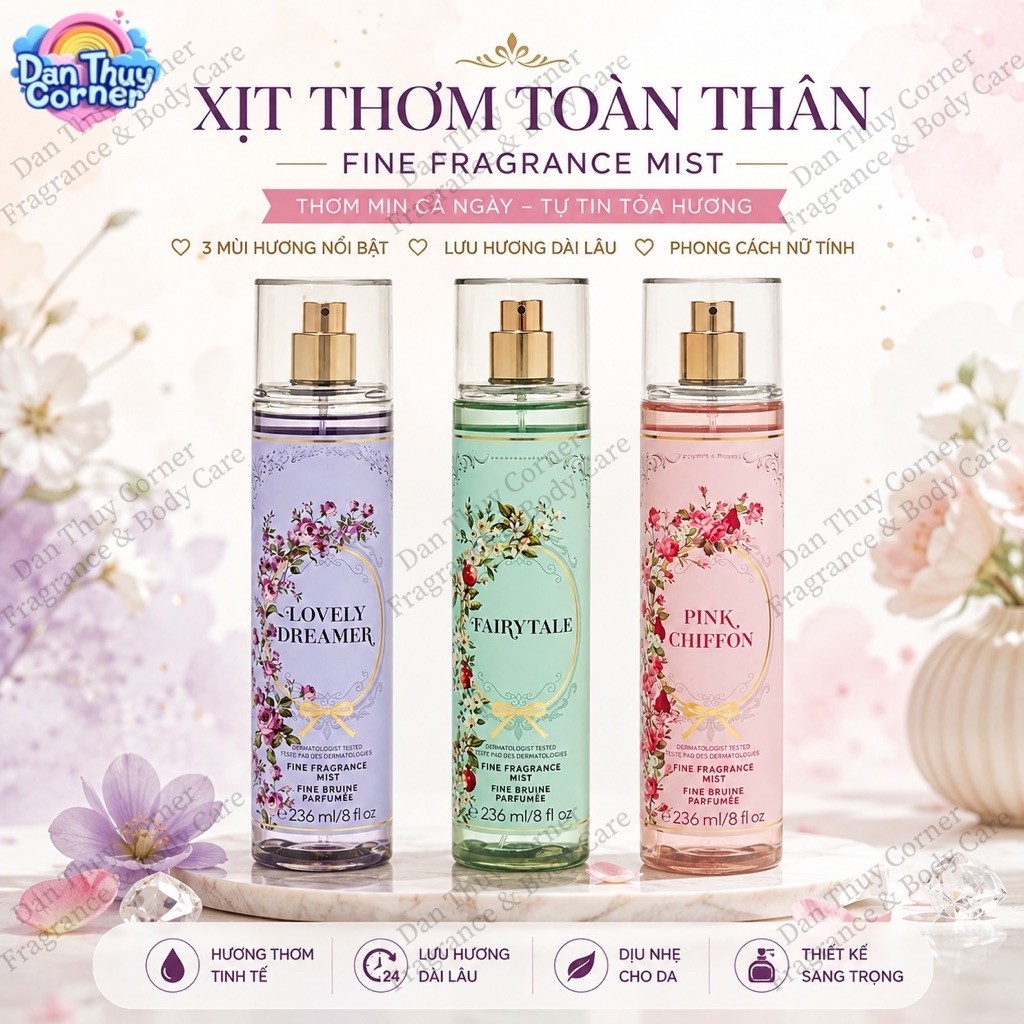 Xịt Thơm Toàn Thân Bath & Body Works 236ml Body Mist Lovely Dreamer/Fairytale/Pink Chiffon Nữ Tính
