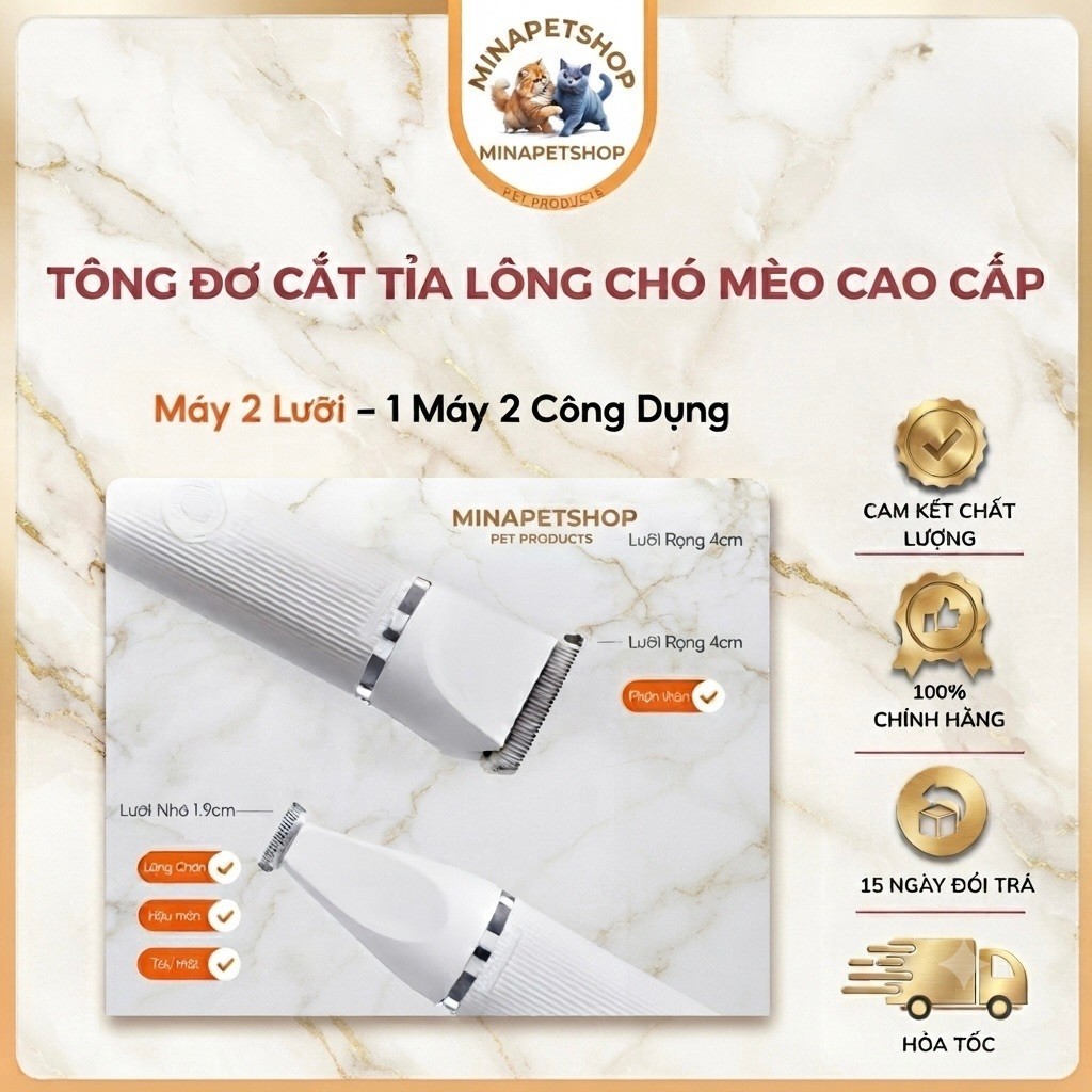 Tông đơ 2in1 PetKit loại 1 đầu lớn 1 đầu nhỏ cạo lông bàn