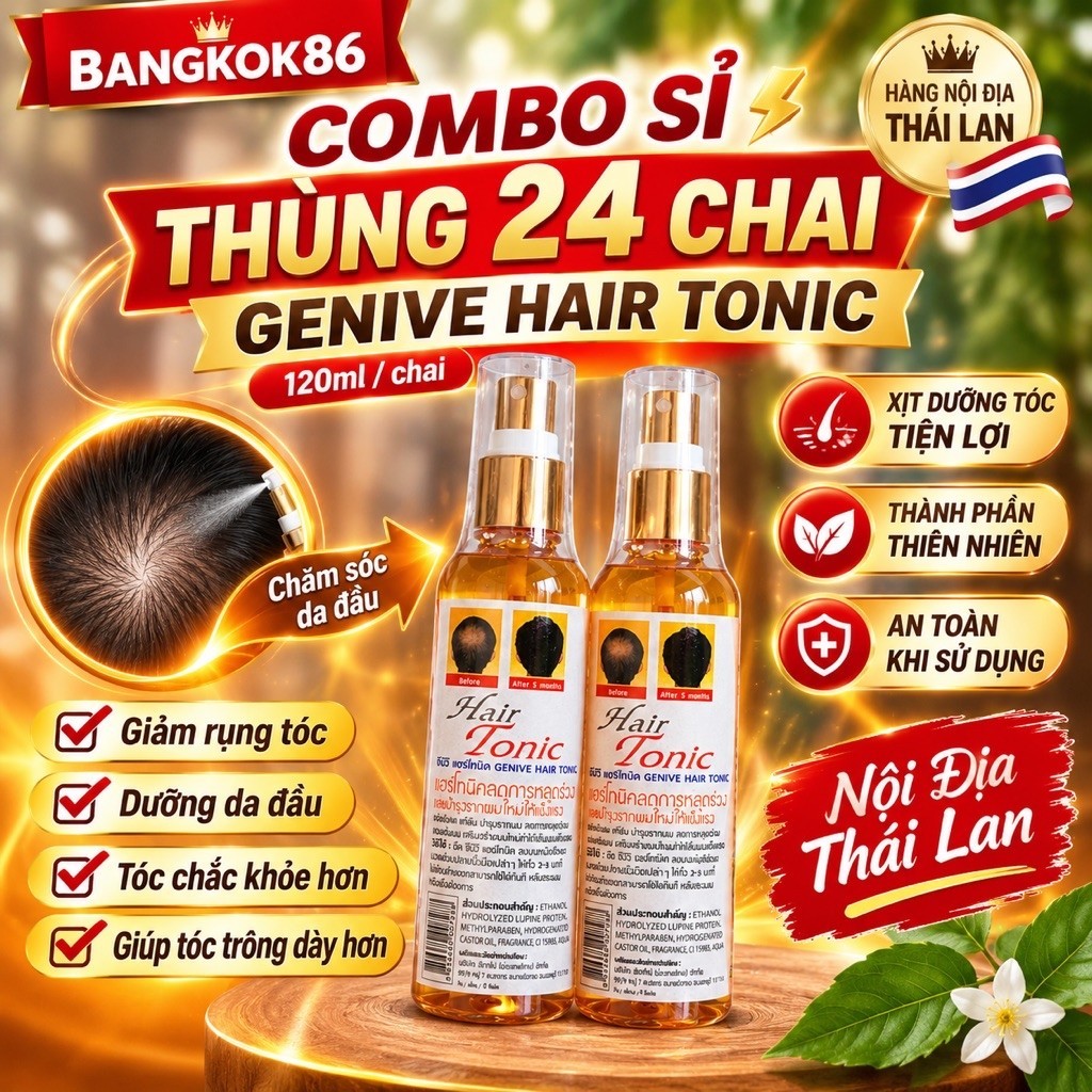 (Thùng 24 Chai) Genive Hair Tonic 120ml Nội Địa Thái Lan Xịt Dưỡng Tóc Chăm Sóc Da Đầu Hair Tonic Ge