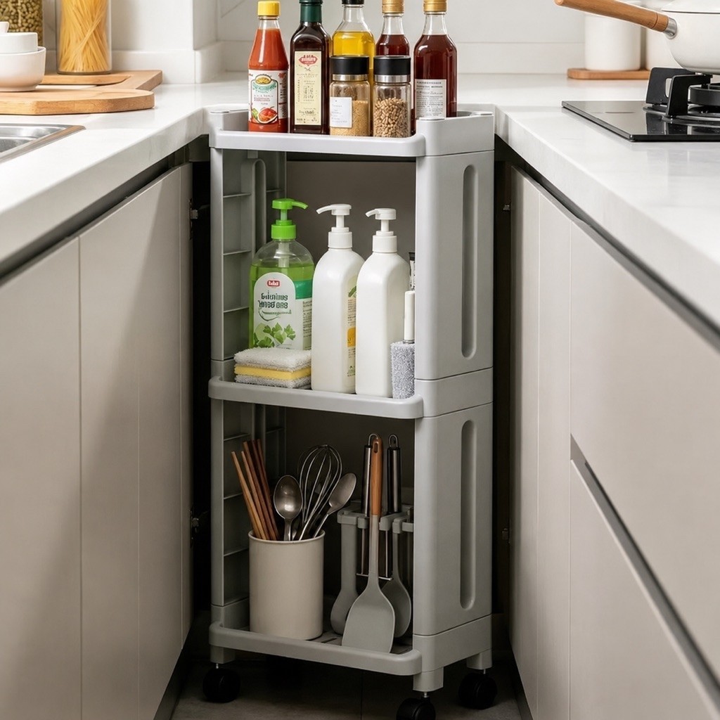 Kệ Hẹp Di Động CozyHome 3 Tầng Có Bánh Xe – Kệ Nhựa Đa Năng Nhà Tắm Nhà Bếp…