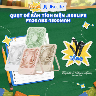 Quạt Để Bàn Tích Điện JISULIFE FA26 Xoay 180 Độ Pin 4500mAh Lên Đến 15H, Bảo Hành 12 Tháng