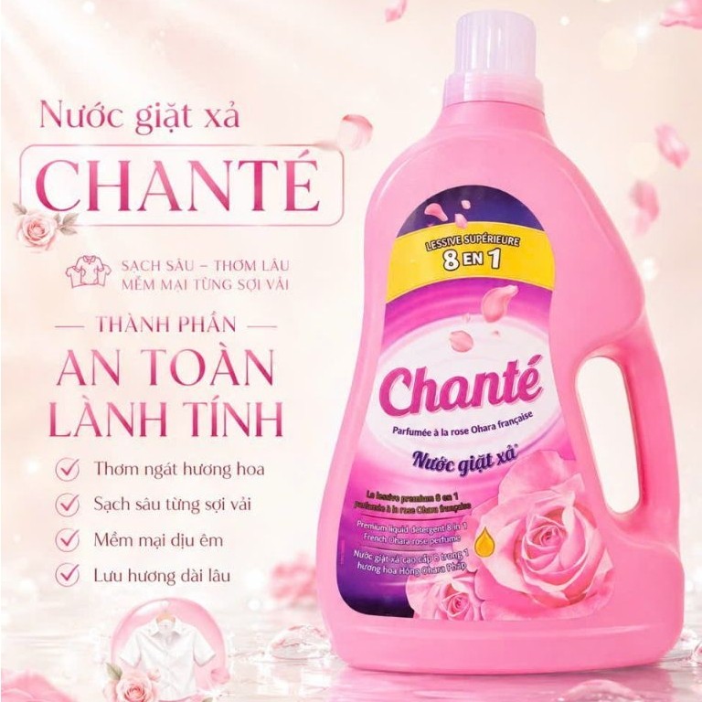 Nước giặt xả cao cấp Chanté 8in1 , hương hoa hồng Pháp