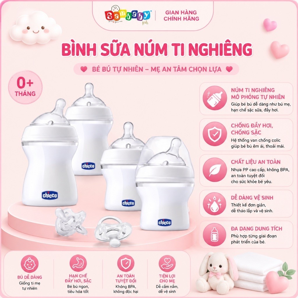 Bình sữa núm nghiêng Pisa Natural Feeling Chicco