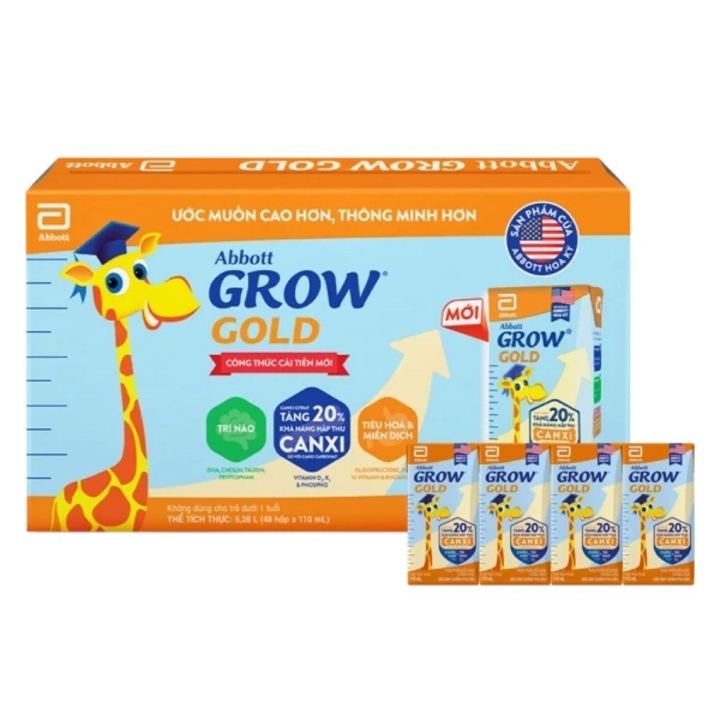 (Bao bì mới) Thùng 48 hộp sữa bột pha sẵn Abbott grow 110ml hương vani