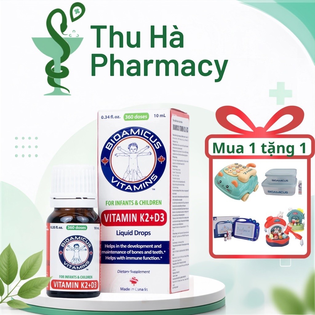 [ Quà tặng cho bé ] Bioamicus D3K2 Vitamin d2 + D3 lọ 10ml giúp trẻ hấp thu canxi tối đa