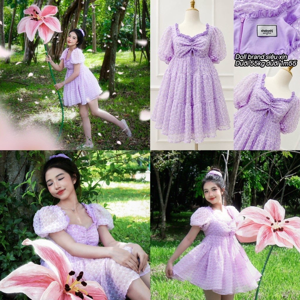 PASS ĐẦM DOLL TÍM VOAN SIÊU BỒNG BRAND SHEBYSHJ SIÊU XINH YÊUU. ẢNH THẬT SHOP CHỤP