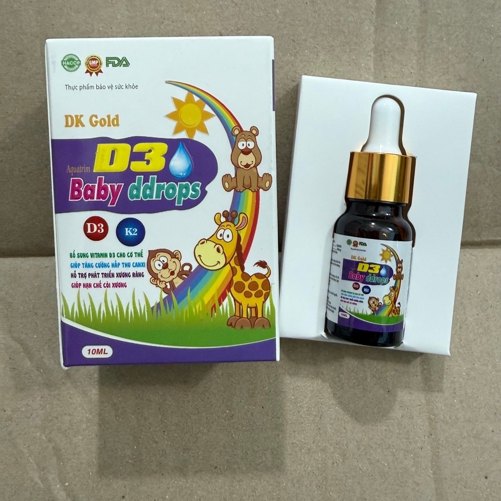 Vitamin D3 K2 MK7 hàm lượng cao Canxi D3 nhỏ giọt cho trẻ sơ sinh Aquamibaby D3 chai 10m