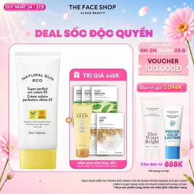 [FS]Kem Chống Nắng Bụi Mịn Ánh Sáng Xanh THE FACE SHOP Natural Sun Eco Super Perfect Sun Cream Ex 30ML