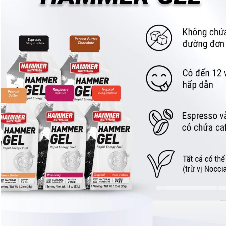 Gel năng lượng Hammer carbohydrate phức BCAA hỗ trợ sức bền gói 30g-Chạy Bộ, Đạp Xe
