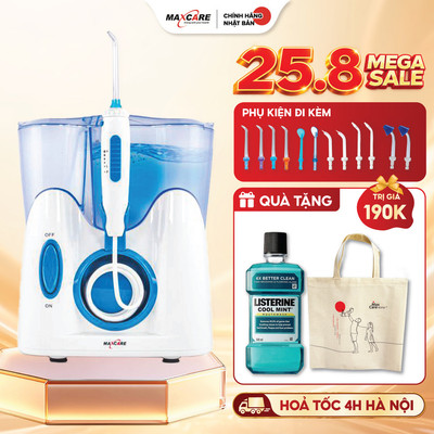 Máy tăm nước sóng siêu âm Maxcare Max456plus - Phiên bản cao cấp Nhật Bản - Tặng 12 đầu tăm nước có đầu rửa mũi