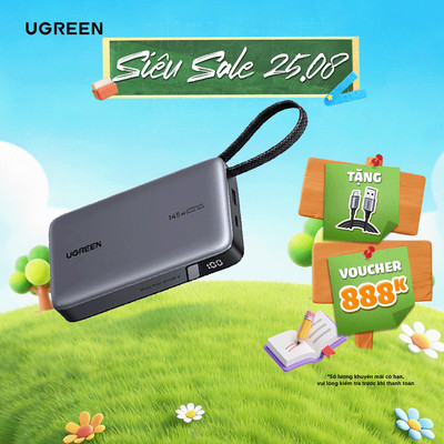 Sạc di động Ugreen 145W/165W | Hỗ trợ PD, QC, PPS | Cáp USB-C tích hợp | Bảo hành 18 tháng 1 đổi 1 55992B 55995B