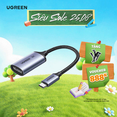 Cáp chuyển đổi USB Type-C to DP | Hỗ trợ 8K@60Hz chính hãng Ugreen | Bọc nhôm cao cấp | BH 18 tháng 1 đổi 1 | 15575