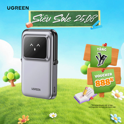 Pin sạc dự phòng 5000mAh Ugreen PB571 UNO | Sạc nhanh PD 20W | Màn LED Robot | BH 18 tháng 1 đổi 1 | 35605B 35606