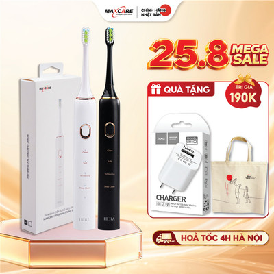 Bàn Chải Điện Sạch Sâu Maxcare Hera Whitening SE Nhật Bản Công Nghệ Sóng Âm Sonic, 4 Chế Độ Đánh Răng, 30 Ngày Sạc 1 Lần
