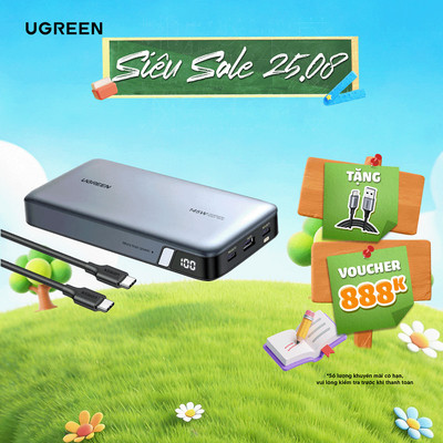 Pin Ugreen 20000mAh/25000mAh 100W/140W | 3 cổng sạc nhanh | Màn hình LED hiển thị | Bảo hành 18 tháng 1 đổi 1