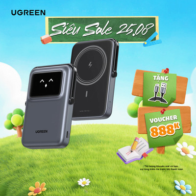 Pin sạc dự phòng không dây 10000mAh Ugreen Uno | Sạc nhanh PD 20W | Màn hình TFT | BH 18 tháng 1 đổi 1 | 45327 45328