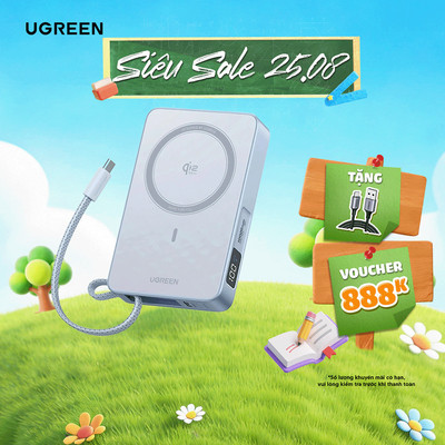 Sạc di động Qi2.2 Ugreen PB773 | Sạc không dây 25W/ Có dây 30W | 10000mAh | BH 18 tháng 1 đổi 1 | 65958B