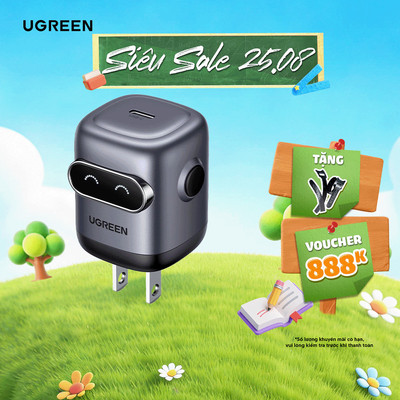 Củ sạc nhanh 30W/65W Robot Ugreen Uno 2 X622/X662 | Công nghệ GaN | Màn hình LCD | BH 18 tháng 1 đổi 1 45001 45003 45004