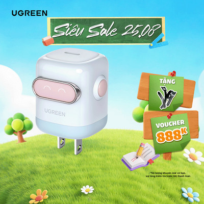 Củ sạc nhanh 30W Robot Ugreen Uno 2 X622 | 1 Cổng USB-C | Công nghệ GaN | Màn hình hiển thị LCD | BH 18T 1 đổi 1 45006