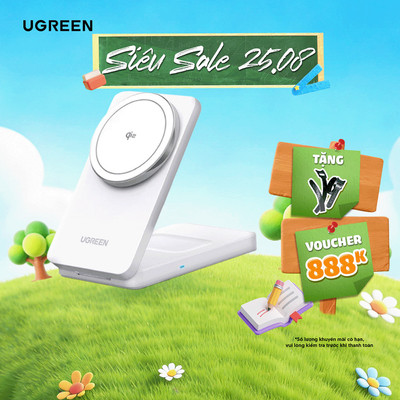 Đế sạc không dây từ tính 2 in 1 Ugreen MagFlow | Công suất 20W | Thiết kế gập gọn | Bảo hành 18 tháng 1 đổi 1 | 45056