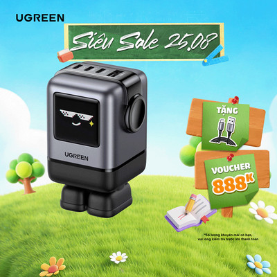Củ sạc nhanh Robot Ugreen Uno 100W | Công nghệ GaN | Sạc 4 thiết bị cùng lúc | Bảo hành 18 tháng 1 đổi 1 | 45514B