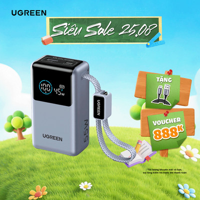 Sạc di động UGREEN PB727 55W | Có màn hình & cáp USB-C | 10000mAh | Bảo hành 18 tháng 1 đổi 1 | 75701B