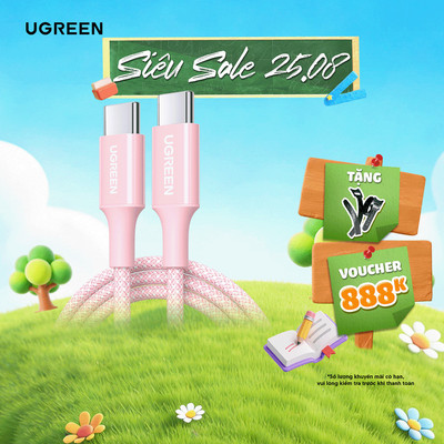 Cáp sạc nhanh USB-C 100W dài 1M Ugreen L502 | Sạc nhanh 5A | Tốc độ truyền tải 480Mbps | BH 18 tháng 1 đổi 1 65255 65251