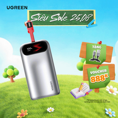 Pin Sạc Dự Phòng UGREEN PB610 | 10000mAh 45W Tích Hợp Cáp Sạc | Màn Hình Thông Minh | Bảo hành 18 tháng 1 đổi 1 | 45773