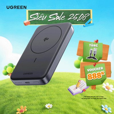 Pin sạc dự phòng không dây 10000mAh Ugreen Qi2 | Công suất 20W/30W | BH 18 tháng 1 đổi 1 | 45763 55135B 65176B 75982SR