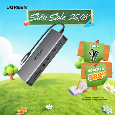 Hub chuyển đổi Type C Ugreen 11 in 1 | AUX 3.5mm | Kết nối Internet Ethernet 1000Mbps | Bảo hành 18 tháng 1 đổi 1 45520