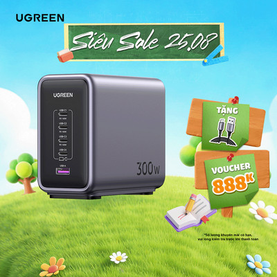 Bộ sạc nhanh để bàn UGREEN 300W Nexode GaN Pro CD333| 5 cổng sạc USB-C/USB-A | Cáp sạc USB C 240W 1,5m | BH 18 tháng