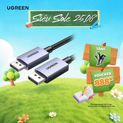 Cáp Displayport to Displayport 2.1 bện dù Ugreen |16K@60Hz | Băng thông 80Gbps | Bảo Hành 18 Tháng 1 Đổi 1 15383 15384