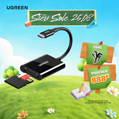 Đầu đọc thẻ SD/TF USB 3.0 chuẩn Type-C Ugreen | Tốc độ truyền tải 170MB | Bảo hành 18 tháng 1 đổi 1 35506 35622
