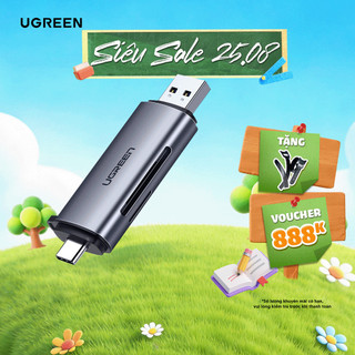 Đầu đọc thẻ usb type-c với 2 khe thẻ cắm sd và otg ugreen cm185 | bảo hành 18 tháng 1 đổi 1 50704 50706