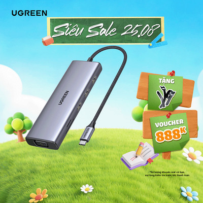 Hub chuyển đổi Type C UGREEN 9 in 1| HDMI 4K UHD| USB 3.0 | Bảo Hành 18 Tháng | 15600 90119