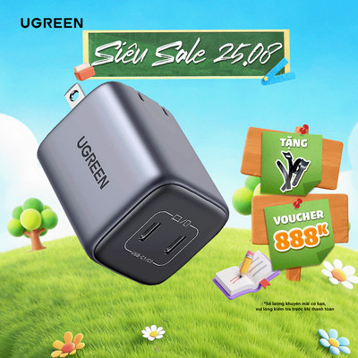 Củ sạc nhanh UGREEN 45W CD294 Nexode | Công nghệ GaN | 2 cổng Type C | Bảo hành 18 tháng 1 đổi 1 90572 90573 1533115327