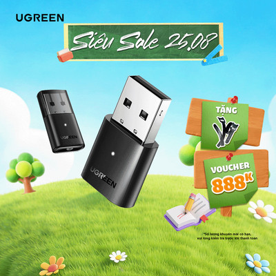 Thiết bị USB Bluetooth 5.0/5.3/5.4/6.0 UGREEN | Đèn báo LED | Nguyên vật liệu cao cấp | Bảo Hành 18 Tháng 1 Đổi 1 80889.