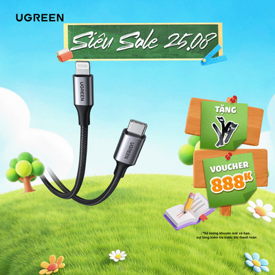 Cáp sạc USB C to Lightning đạt chuẩn MFi Ugreen US304 vỏ bện | Tốc độ truyền 480Mbps | Bảo Hành 18 Tháng 1 Đổi 1 |