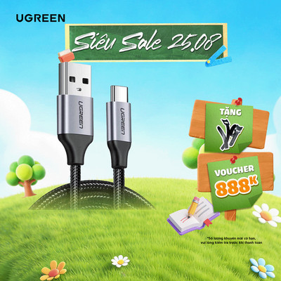 Cáp sạc USB 2.0 A sang Type C Ugreen US288 | Dòng sạc 3A 15W 18W | Hỗ trợ QC 3.0 | Bảo Hành 1 đổi 1 18 Tháng 60124