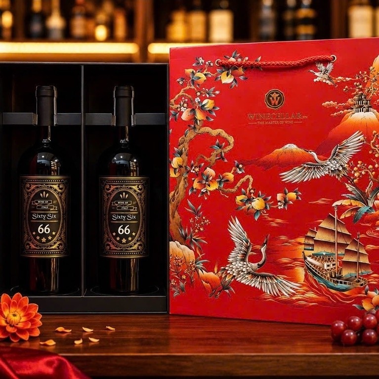 HỘP QUÀ 2 CHAI VANG Ý SIXTY SIX VINO ROSSO D’ITALIA