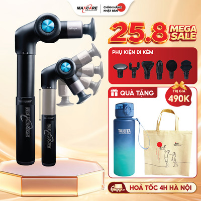 Súng Massage Cầm Tay GIÃN CƠ CAO CẤP 6 Đầu Maxcare Max638Pro Công Nghệ Nhiệt Phục Hồi 50°C, Chỉnh 5 Góc Gập, Pin 60 Ngày
