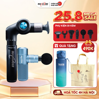Súng Massage Cầm Tay GIÃN CƠ CAO CẤP MAXCARE Tùy Chỉnh 5 Góc Gập, Nhiệt Phục Hồi 50°C, Giảm Đau Bắp Vai Cổ Gáy, Pin 60N