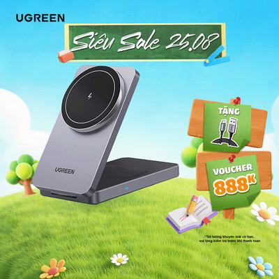Đế sạc không dây từ tính 2 in 1 Ugreen MagFlow | Công suất 20W| Thiết kế gập gọn | Bảo hành 18 tháng 1 đổi 1 45056 45057