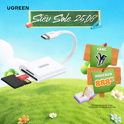 Đầu đọc thẻ SD/TF USB 3.0 chuẩn Type-C Ugreen | Tốc độ truyền tải 170MB | Bảo hành 18 tháng 1 đổi 1 35506 35622