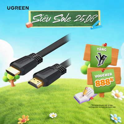 Cáp HDMI 2.0 Ugreen ED015 Dạng dây bẹt | Hỗ trợ độ phân giải 3D 4Kx2K 4096x2160p/30Hz | Bảo Hành 1 đổi 1 18 Tháng |